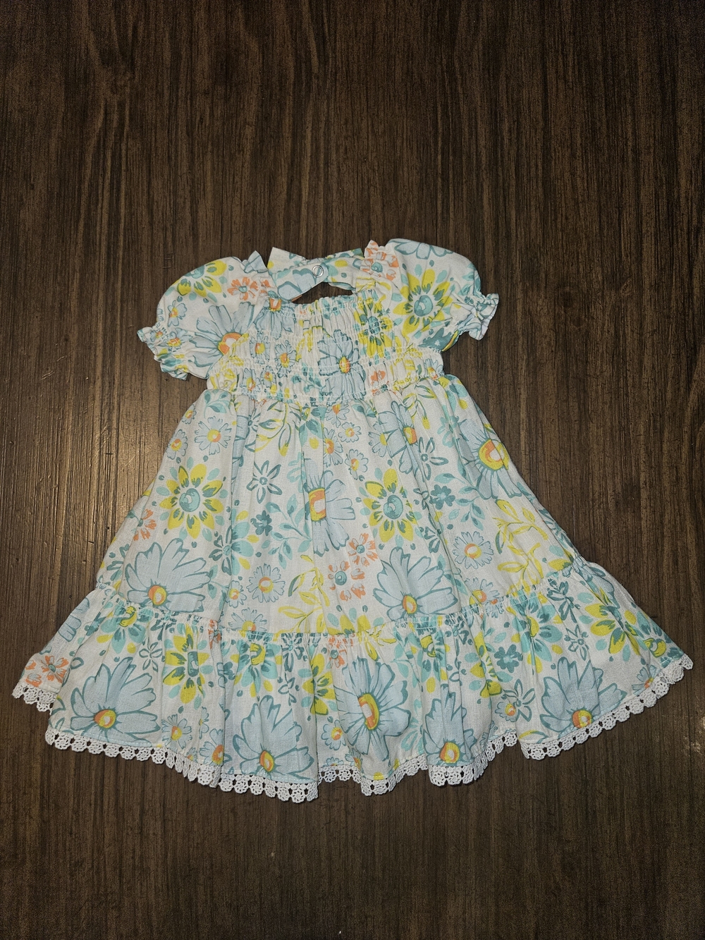 Joie Blue Floral Smocked Sundress with Yellow and Coral Accents